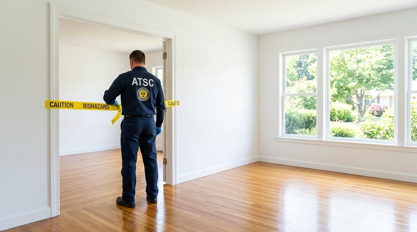 Certified biohazard cleanup crew performing Decomposition Cleanup in Forest City
